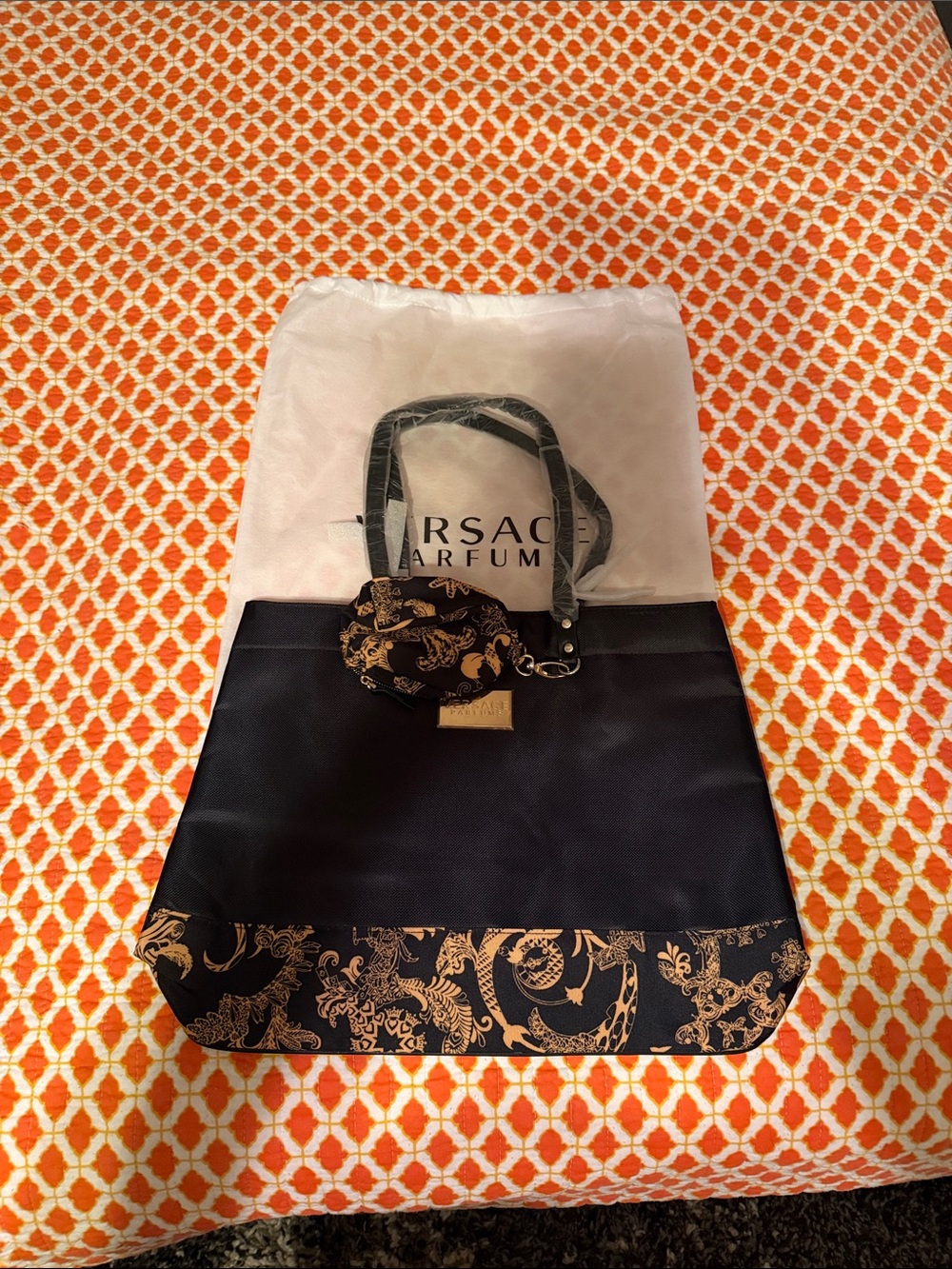 Versace Black Tote with Gold Baroque Accent